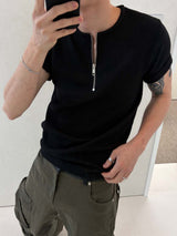Half zip up rib slim t-shirts(2color)