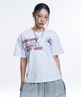 ホースレタリングヘンリーネッククロップドTシャツ - ホワイト