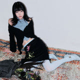 Ribbon-Twisted Top *Scarf Set [Black]