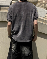 Boel Velour Ribbed Henley Short Sleeve