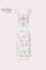 Antique Floral Perfume Skirt Two-Piece Set (blouse+skirt set)