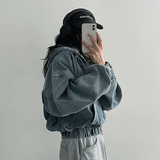 ショートクロップドデニムフーディージップアップ (2 colors)