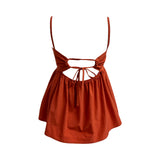 Laelly バックレス リボン フレア ノースリーブ ナシ ブラウス(3colors)