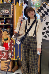 プレイドブリティッシュルーズサスペンダーカジュアルパンツ