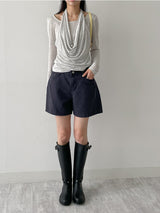 Shirred halterneck layered T-shirt