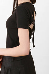 Lace V-neck Crop T-shirt Black