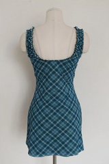 EVERGREENTY CHECK RIBBON MINI DRESS