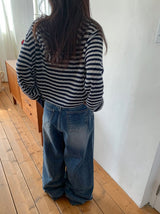 バヒウウォッシュ加工ワイドデニムパンツ
