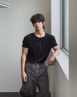 Cross Stud Ribbed Short Sleeve T-shirt
