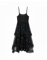 Selena Round-Neck Gold Button Tweed Pearl Dress Set Black