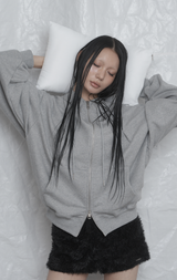 [mnem] Cozy Pintuck Hoodie Zip-Up (gray)