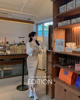 【MADE】Vネックリベットニットロングドレス