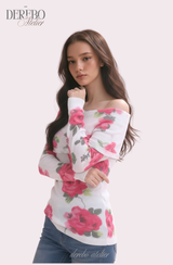 Pink rose off-shoulder long-sleeve top