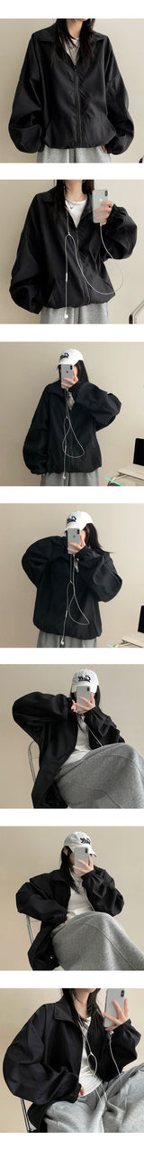 Ronnie Boxy High-Neck Slit Plain Windbreaker Jumper