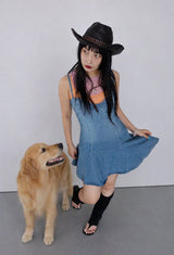 DENIM SKETCH STRAP A-LINE MINI DRESS