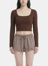 May Check Ribbon String Shorts