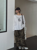 フィフティーピンタレストオフショルダー長袖Tシャツ