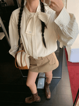 strap satin striped blouse