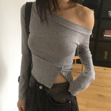 ユーヴワンオフショルダーボタンスリットTシャツ