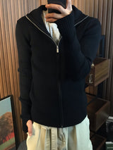 Rib Line Muscle Fit Zip-Up Knit