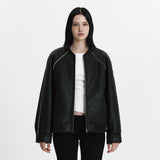 C LINE TRIM FAUX SHEARLING JACKET_BLACK