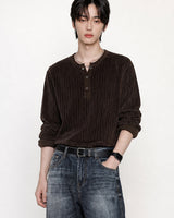 (M's) Velour Henley Neck Long Sleeve