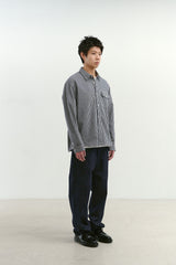 ナチュラルハイウェストバギーフィットデニムパンツ (Navy)