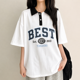 ホッキングベストカラーマッチングカラーボクシーショートスリーブTシャツ (4 colors)