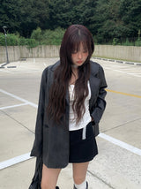 [Muffler set] Renu Cardigan Shirring Button Sleeveless Set