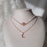 Art Nouveau Moon Necklace - Rosegold Color