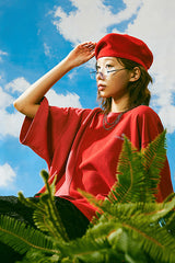 Half & Half Short-Sleeved Logo T-shirt Red