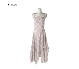 [Belt Set] Cheek Drape Check Unbalance Sleeveless Long One Piece