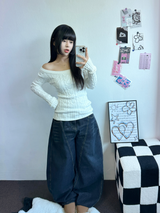 バックタトゥーレタリングバルーンデニムロングパンツ 🩵3サイズ