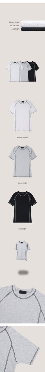 [MUSCLE FIT] ステッチワッフルハーフTシャツ(3color)