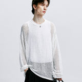 [SET] フィッシュネットロングスリーブニット＆スタンダードフィットタンクトップ　ホワイト