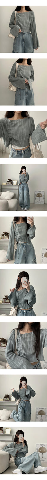 [Short, Basic/S-3XL] Cropped Banded Waist Wide Cargo Denim Pants