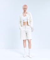 85-VIVAJ049 Line Beads Crop Tweed Jacket White