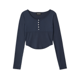 ナイロンボタンクロップTシャツ [Fabric by ITALY] - ネイビー