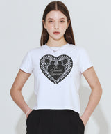 レースハートTシャツ_ホワイト(ブラック)