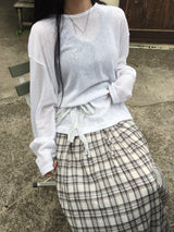 Maple Check Banded Shirred Skirt (3c)