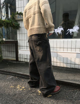 No.1538 Aポケットワイドブラックデニムパンツ