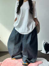 フォーマルカーブフロントプレートデニムストリングバルーンパンツ💙🩶🖤 - 3カラーズ