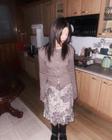 (3color) Rose Velvet Frill Midi Skirt
