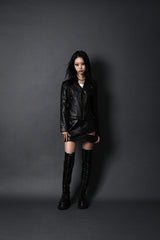 ANTIQUE ROSE SLIM RIDER JACKET #LEATHER BLACK