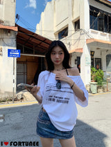 Barcode unbuttoned shoulder loose fit tee