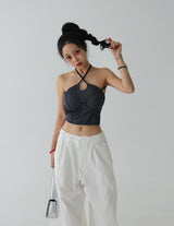 Halterneck Strap Denim Tube Top