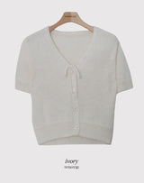 Pastel Pogeun Ribbon Short-Sleeved Knit Cardigan (3color)