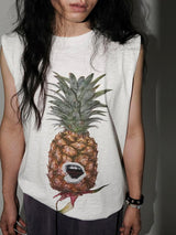 Fruit print casual loose round neck sleeveless vest.