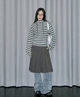 Stripe Turtleneck Balloonfit Hood Knit - GRAY