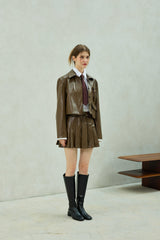 MOLLY LEATHER PLEATS SKIRT PANTS / BROWN